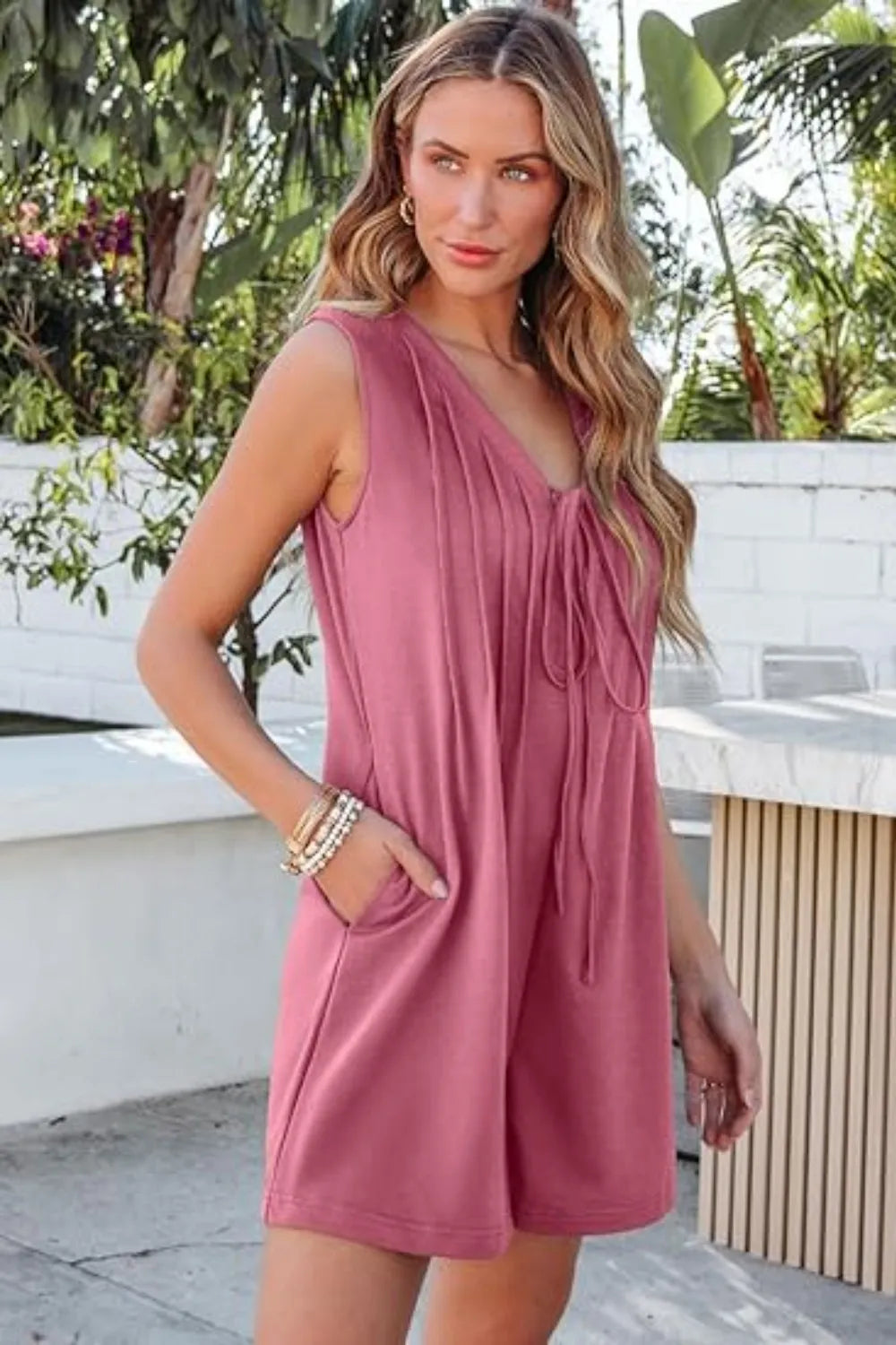 Tie Front Sleeveless Romper - Tigbul's Variety Fashion Shop