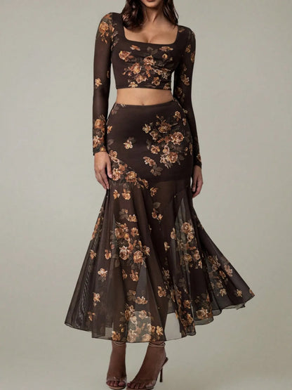 Floral Square Neck Top and Skirt Set - Tigbul's Variety Fashion Shop