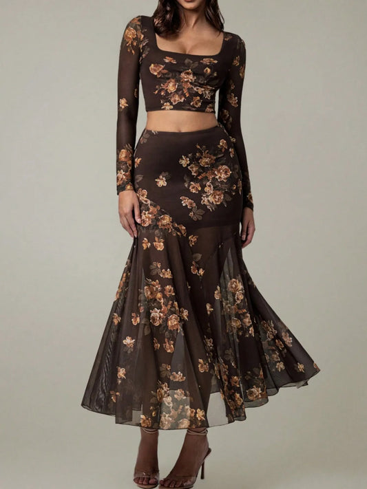Floral Square Neck Top and Skirt Set - Tigbul's Variety Fashion Shop
