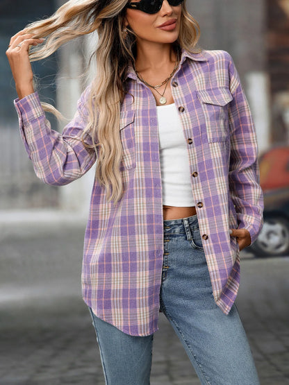 Plaid Button-Down Oversized Shirt - Tigbul's Variety Fashion Shop
