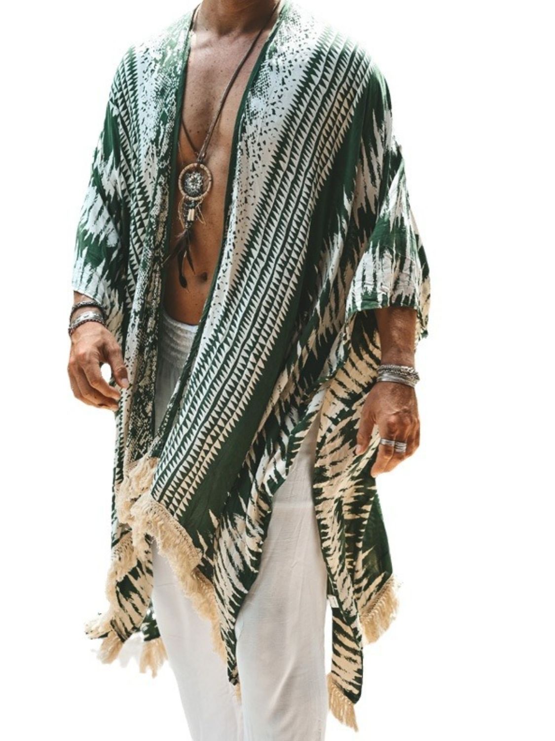 Men's Full Size Fringe Open Front Cover-Up Plus Size - Tigbul's Variety Fashion Shop
