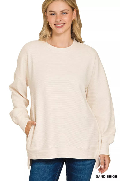 Zenana Full Size Acid Washed Double Ribbed Hi-low Sweatshirt Plus Size - Tigbul's Variety Fashion Shop