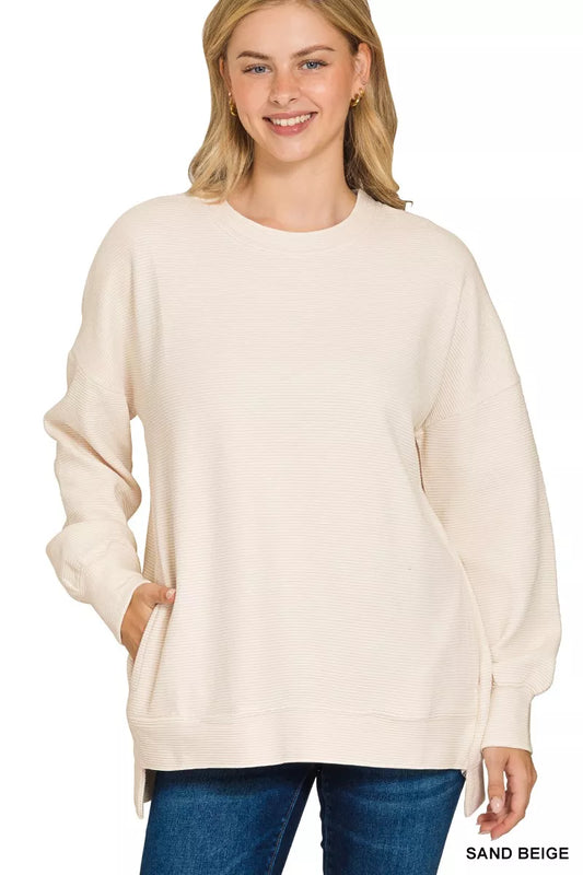 Zenana Full Size Acid Washed Double Ribbed Hi-low Sweatshirt Plus Size - Tigbul's Variety Fashion Shop