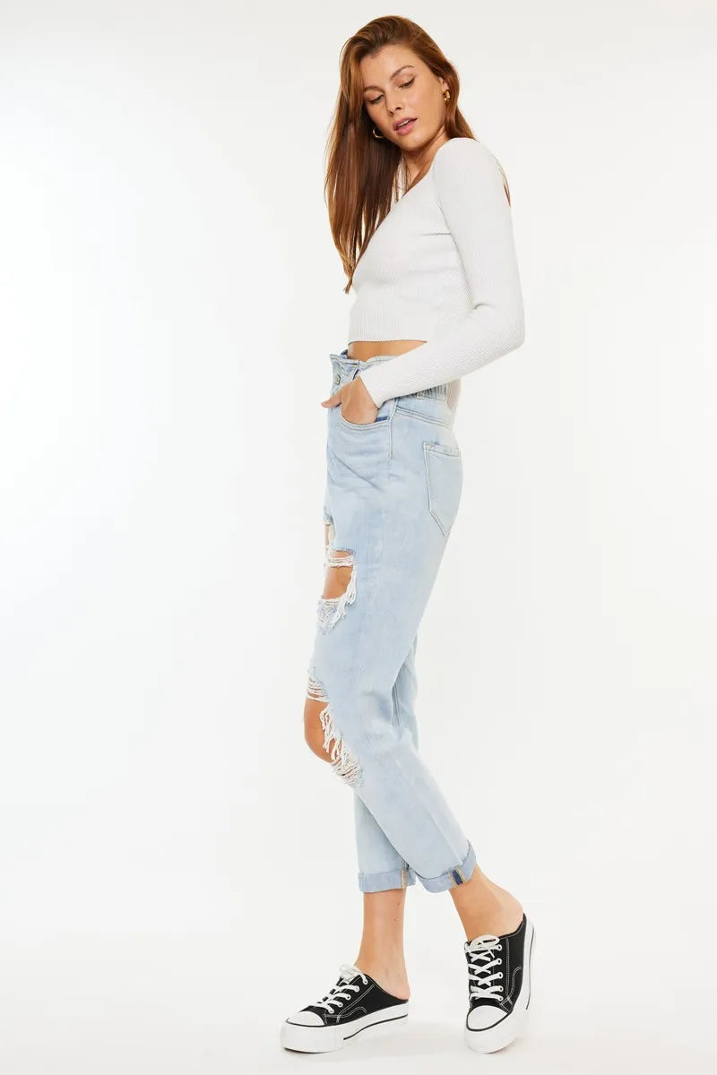 Kancan Open Pack Paperbag Mom Jeans - Tigbul's Variety Fashion Shop