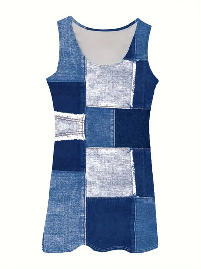 Patchwork Scoop Neck Denim Tank Dress - Tigbul's Variety Fashion Shop