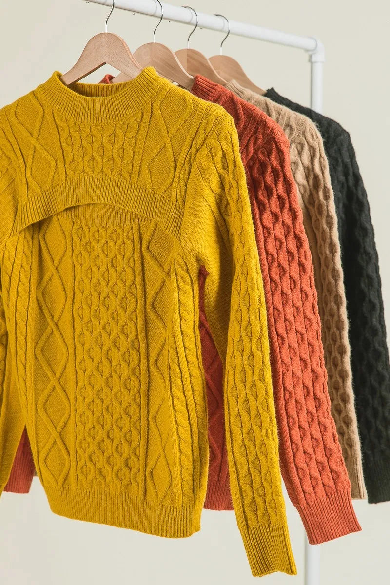 BiBi Cable-Knit Sweater with Cut Out Chest Detail - Tigbul's Variety Fashion Shop