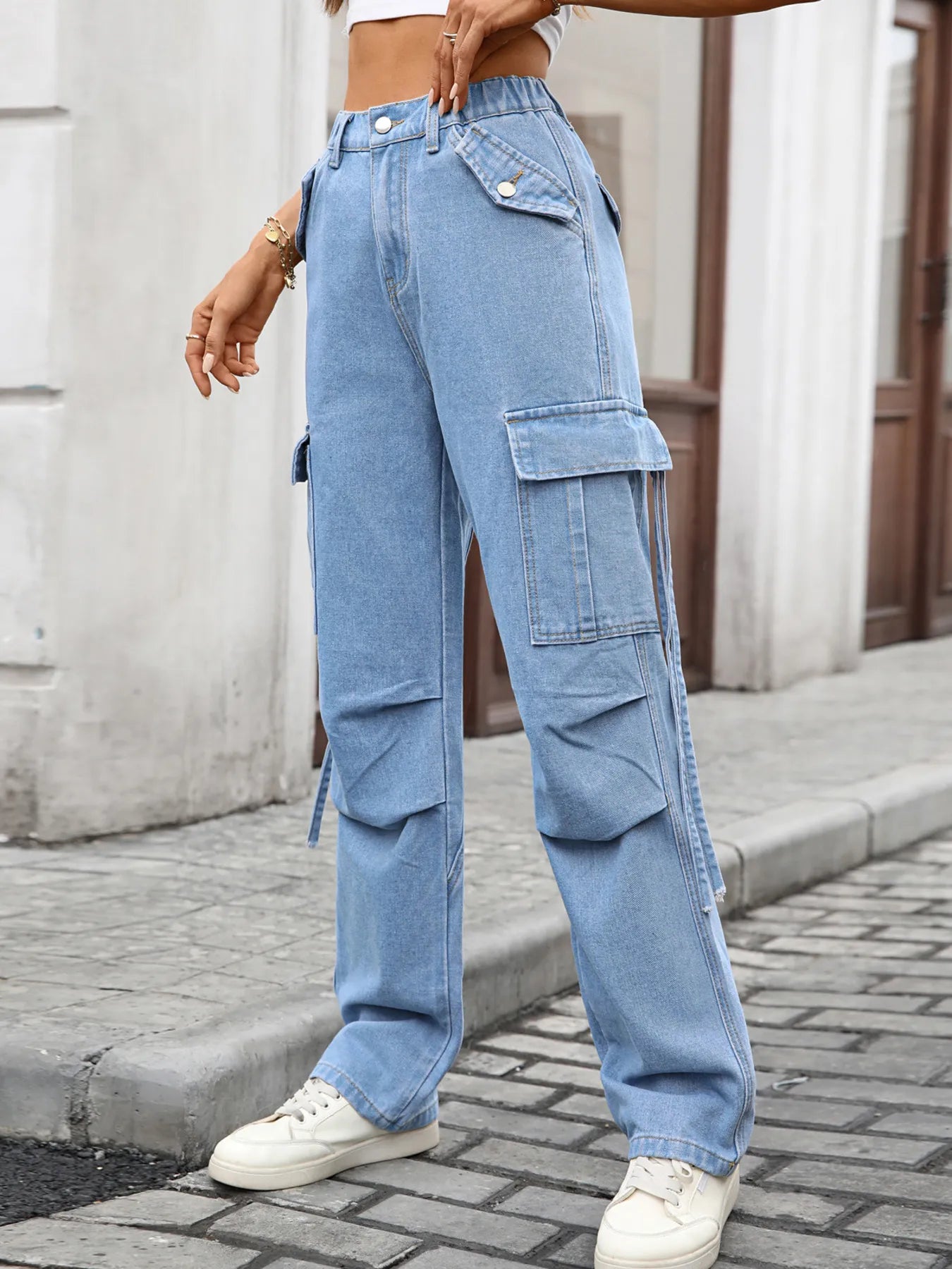 High Waisted Cargo Pocket Jeans - Tigbul's Variety Fashion Shop