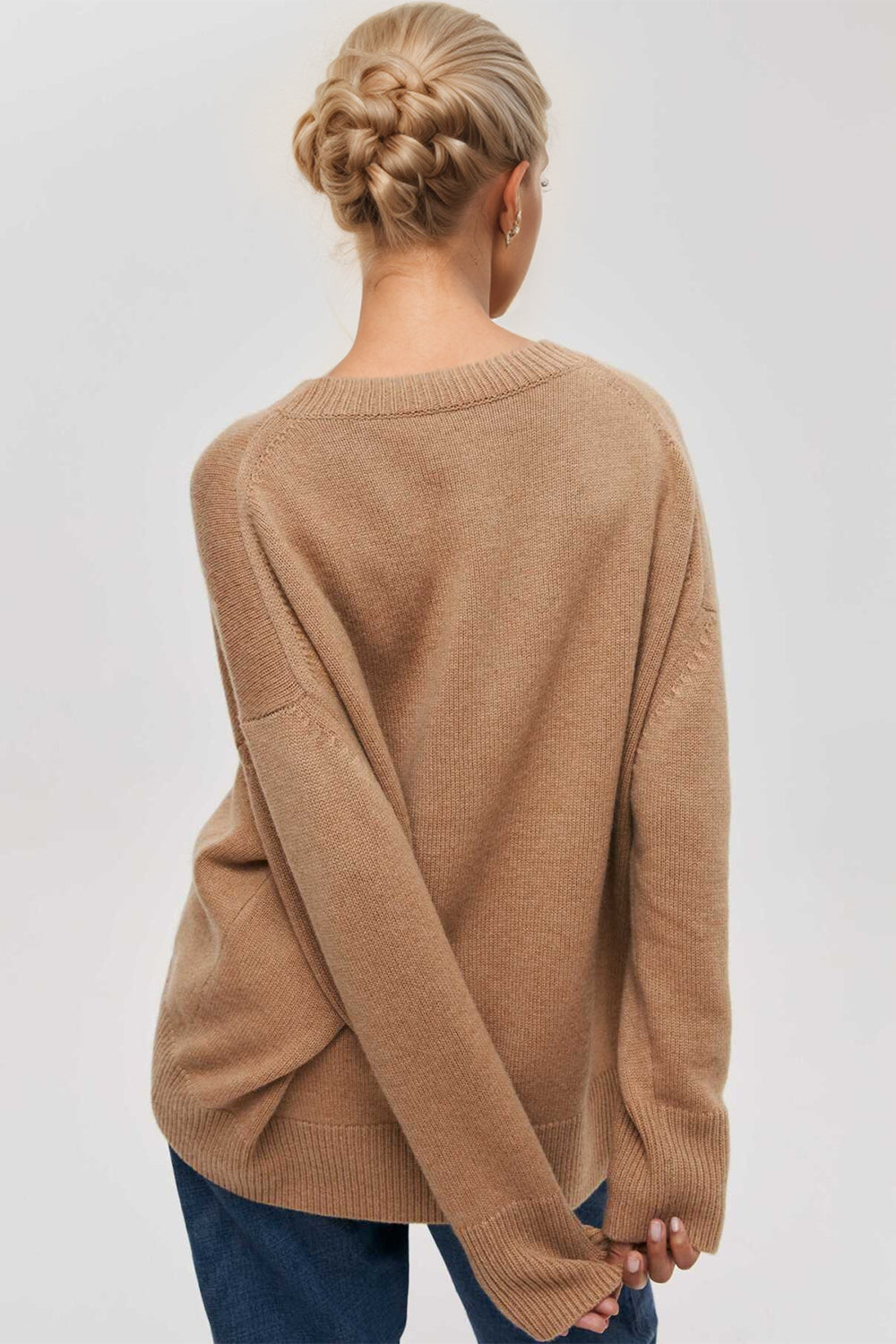 Basic Bae Round Neck Dropped Shoulder Long Sleeve Sweater - Tigbul's Variety Fashion Shop