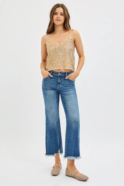 RISEN Full Size Mid Rise Crop Straight Jeans Plus Size - Tigbul's Variety Fashion Shop