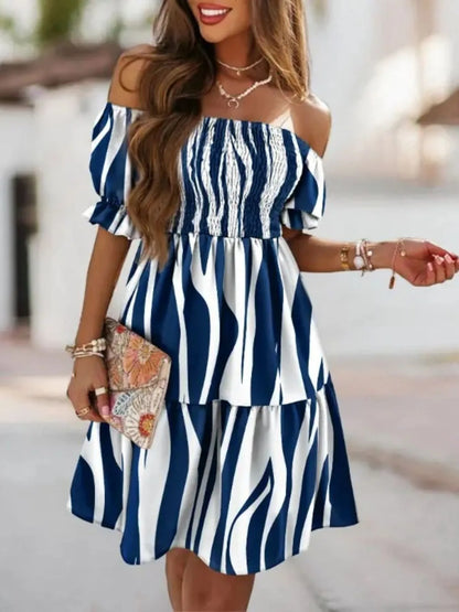Off Shoulder Smocked Summer Dress - Tigbul's Variety Fashion Shop