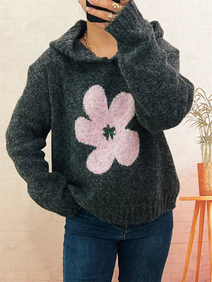 Flower Long Sleeve Hooded Sweater - Tigbul's Variety Fashion Shop