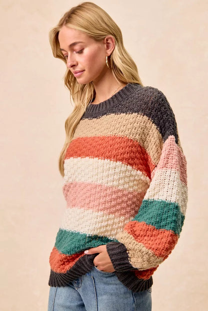 BiBi Stripes Color Block Chunky Sweater - Tigbul's Variety Fashion Shop