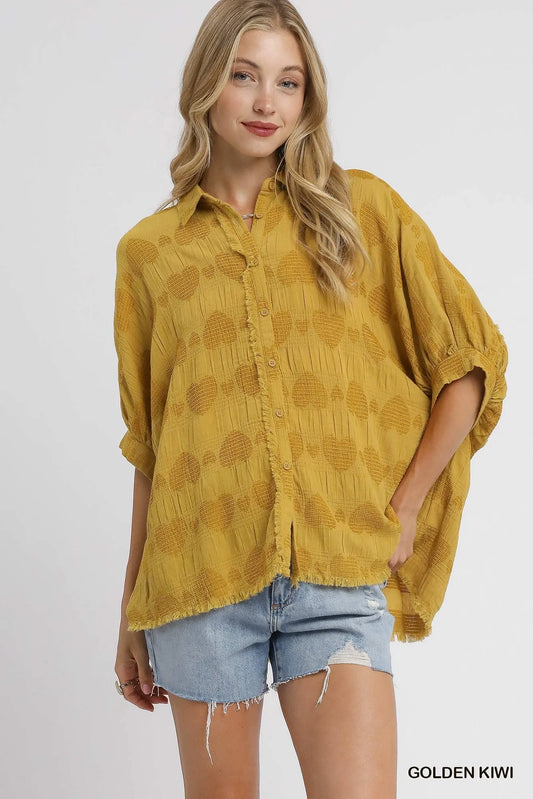 Umgee Jacquard Heart Collared Shirt - Tigbul's Variety Fashion Shop