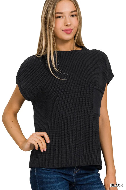 Zenana Mock Neck Short Sleeve Sweater - Tigbul's Variety Fashion Shop