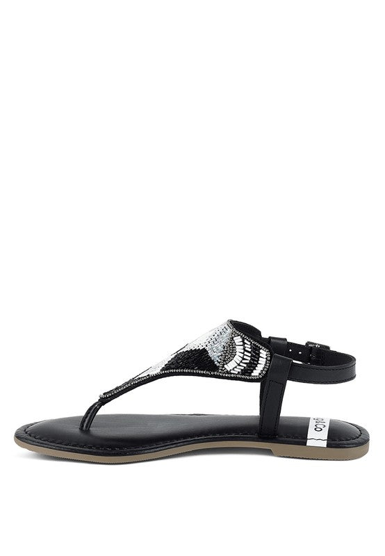 Chitra Pin Buckle Beaded Flat Sandals - Tigbul's Variety Fashion Shop