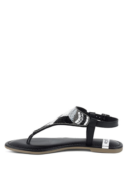 Chitra Pin Buckle Beaded Flat Sandals - Tigbul's Variety Fashion Shop
