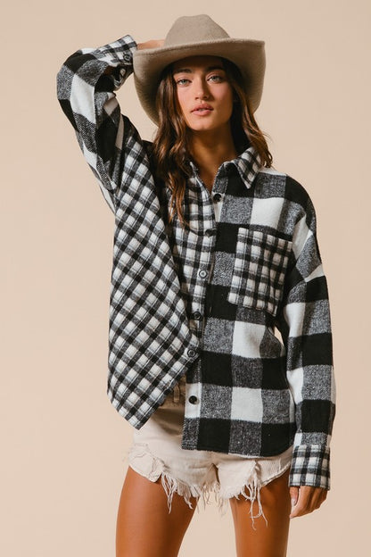 Black Plaid Fleece Button Down Long Sleeve Shirt