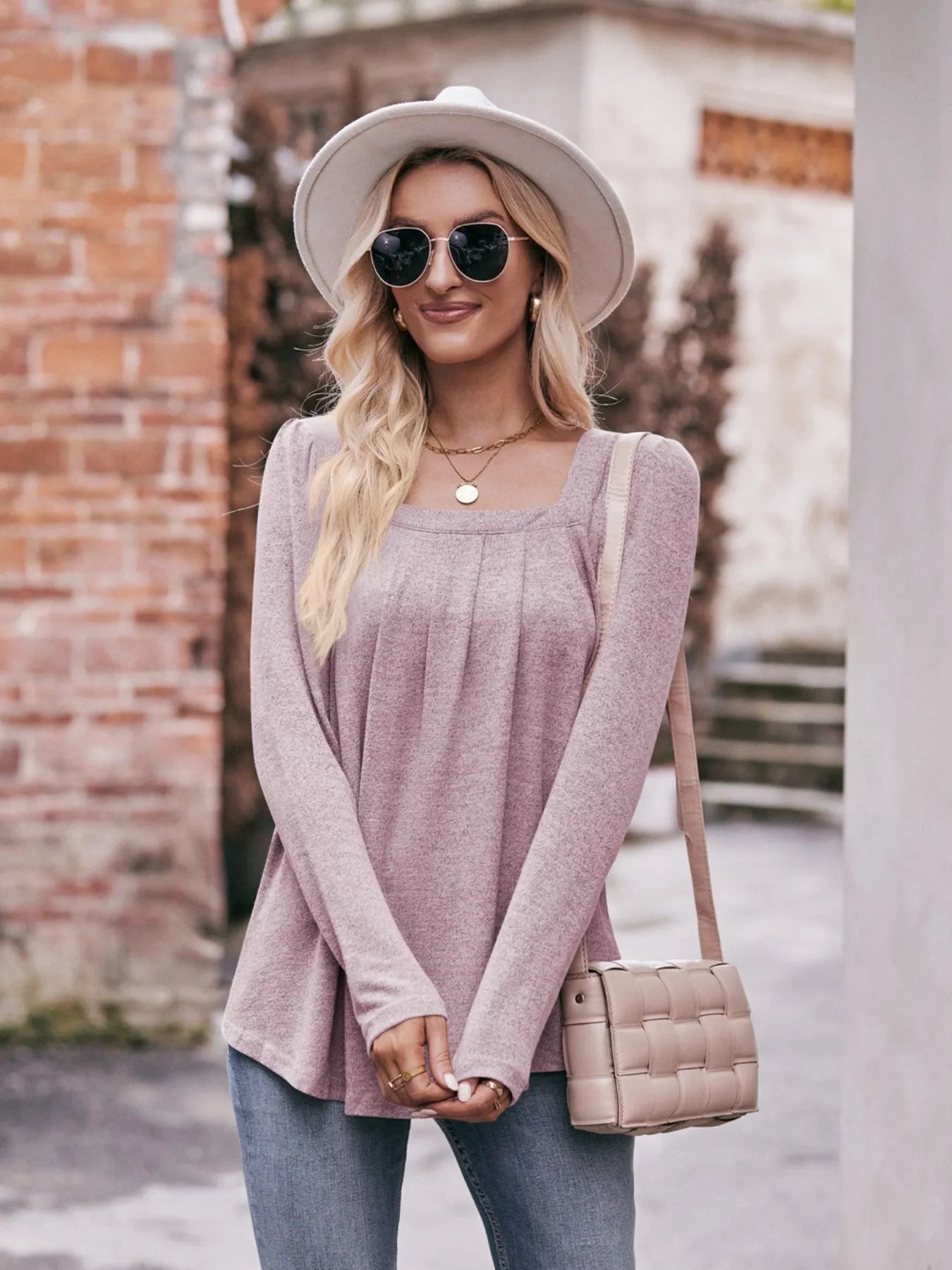 Square Neck Long Sleeve T-Shirt - Tigbul's Variety Fashion Shop