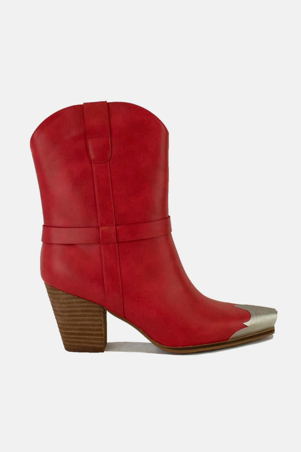 Red Faux Leather Metal Toe Ankle Boots - Tigbul's Variety Fashion Shop