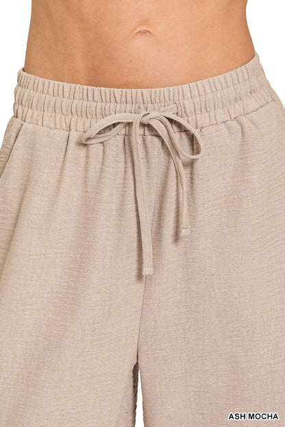 Zenana Woven Crepe Elastic Band Pants - Tigbul's Variety Fashion Shop
