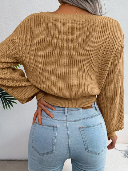 Cable Knit Round Neck Cropped Sweater - Tigbul's Variety Fashion Shop