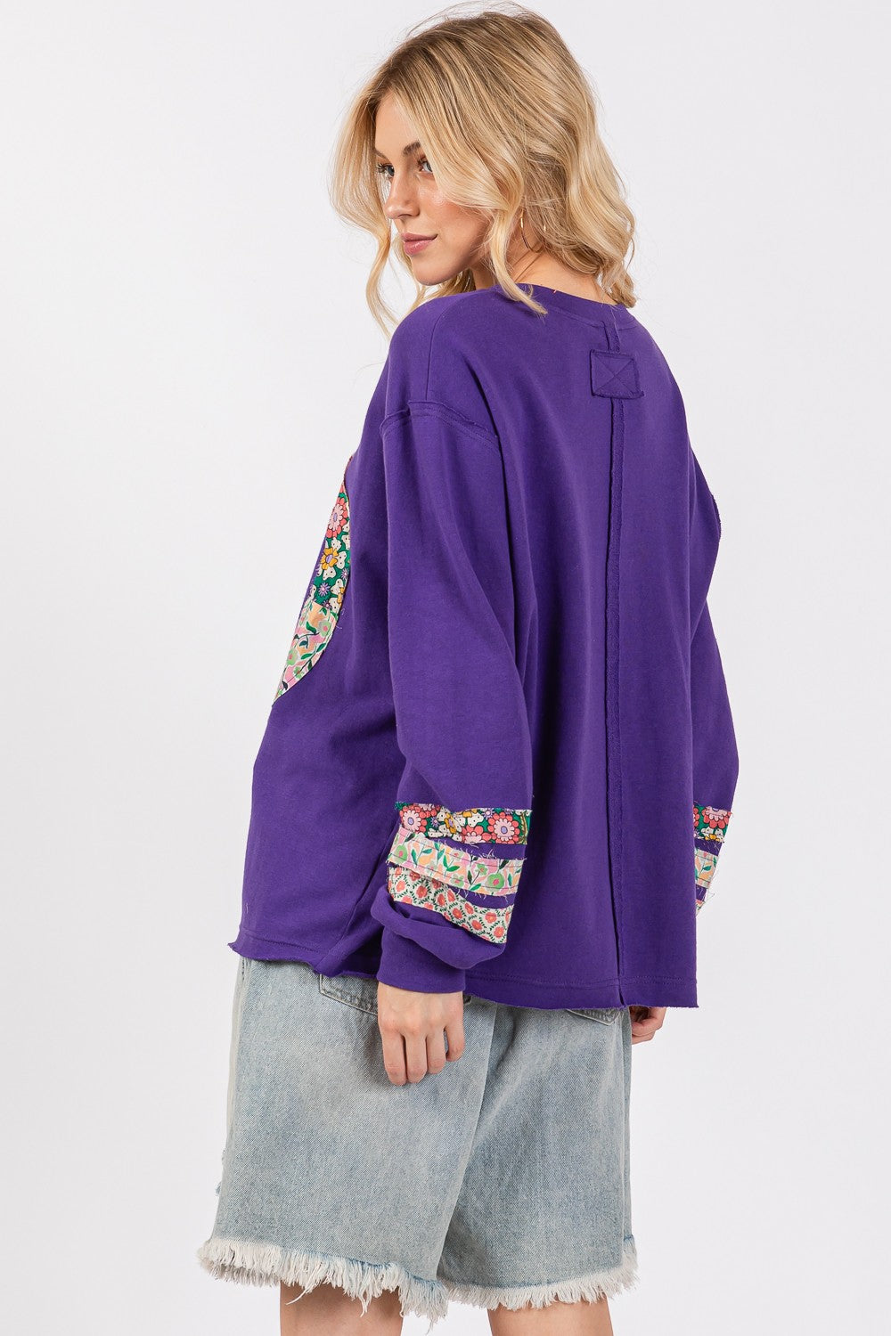 Peace Applique Patch Long Sleeve Top - Tigbul's Variety Fashion Shop