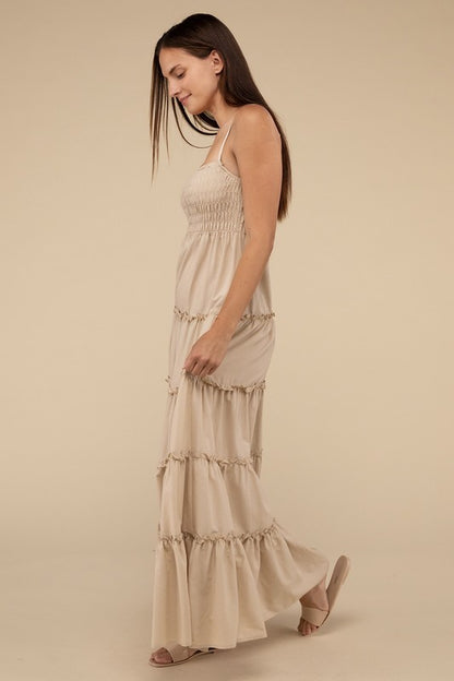 Woven Smocked Top Tiered Cami Maxi Dress - Tigbul's Variety Fashion Shop