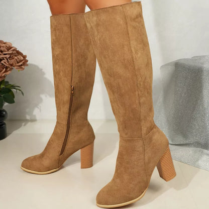 Point Toe Knee-High Suede Block Heel Boots - Tigbul's Variety Fashion Shop