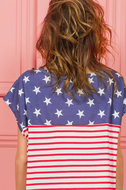 Star Rpinted with Stripe Combo Top - Tigbul's Variety Fashion Shop