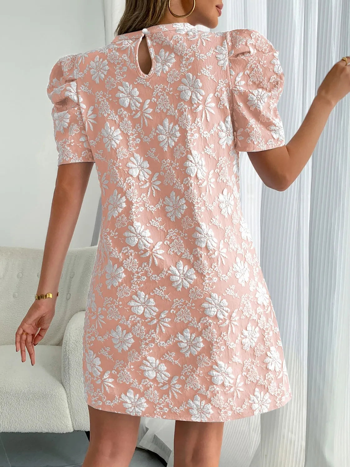 Round Neck Puff Short Sleeve Mini Dress - Tigbul's Variety Fashion Shop