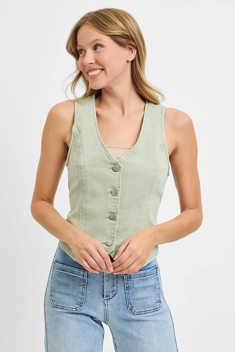 RISEN Full Size V Neck Button Down Vest - Tigbul's Variety Fashion Shop