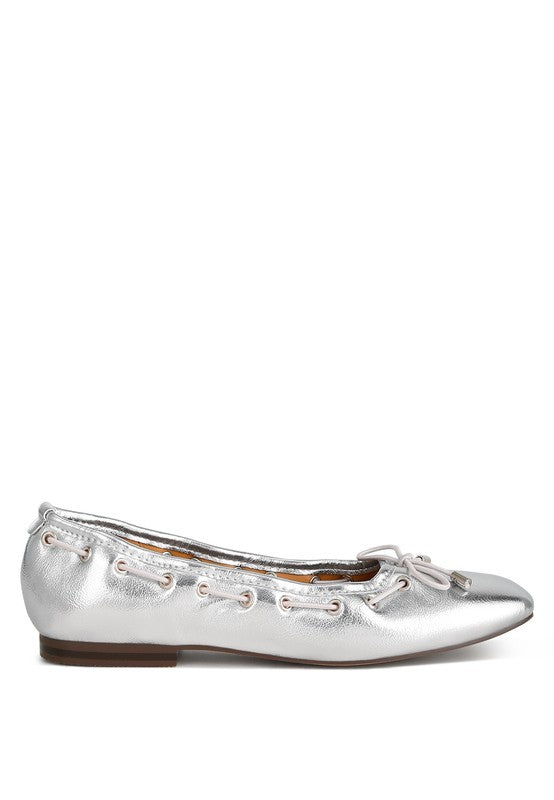 Marlow Metallic Eyelet Detail Bow Ballerinas - Tigbul's Variety Fashion Shop