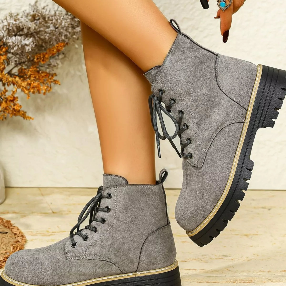 Round Toe Lace Up Boots - Tigbul's Variety Fashion Shop
