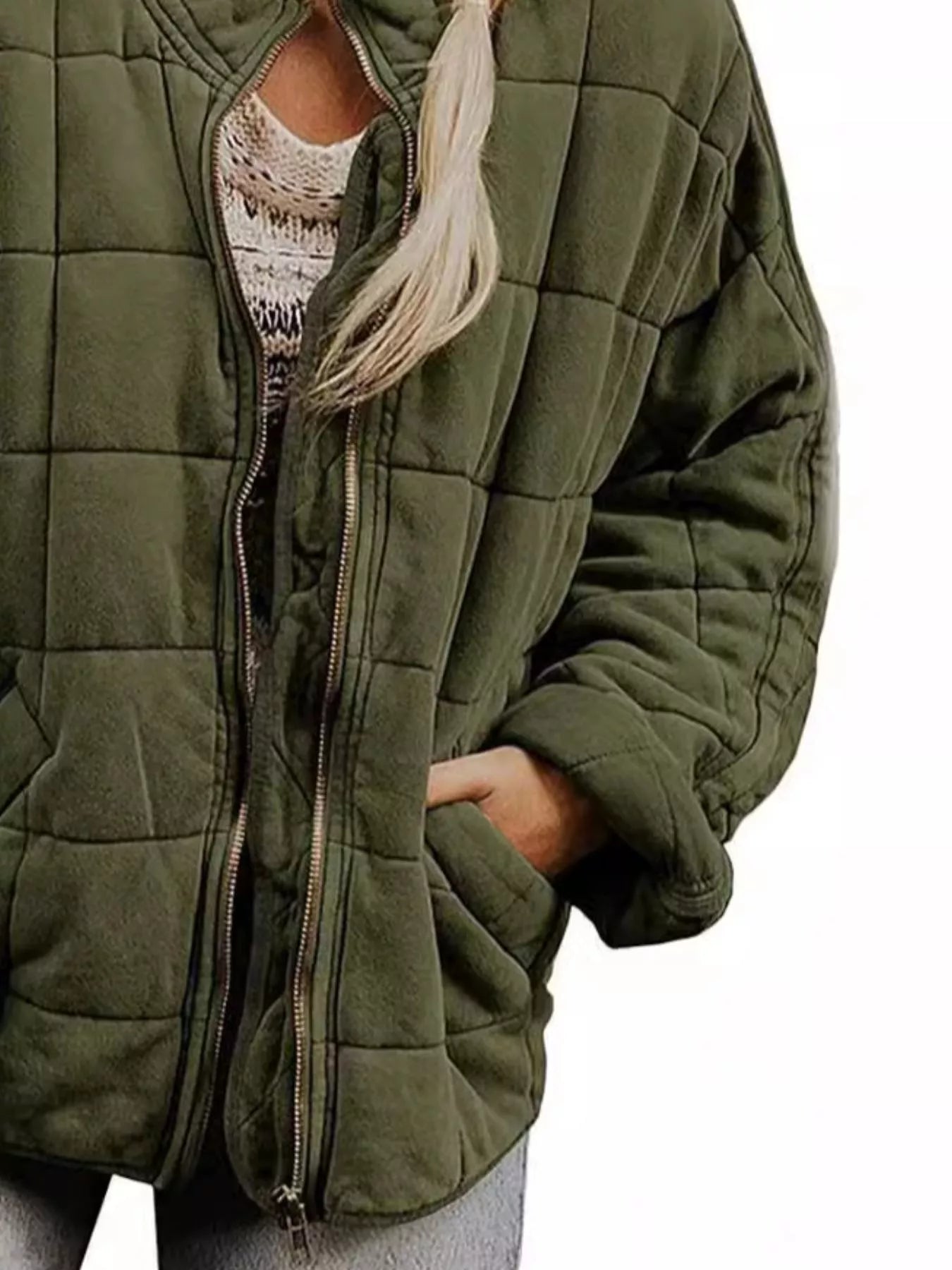 Quilted Zip Up Outerwear - Tigbul's Variety Fashion Shop