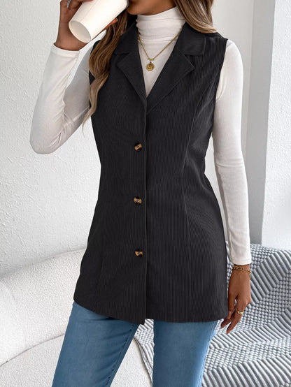 Button-Front Longline Vest Coat - Tigbul's Variety Fashion Shop