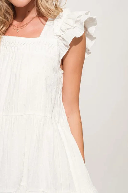 Origami Pleating Ruffled Sleeve Off White Tiered Dress - Tigbul's Variety Fashion Shop