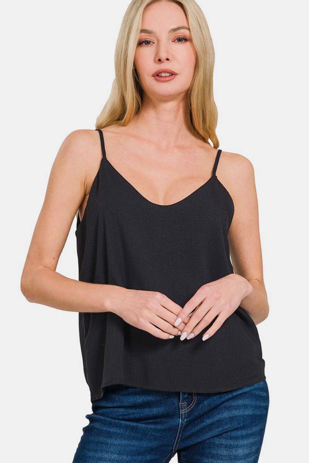 Black Two Layered Spaghetti Strap Cami - Tigbul's Variety Fashion Shop