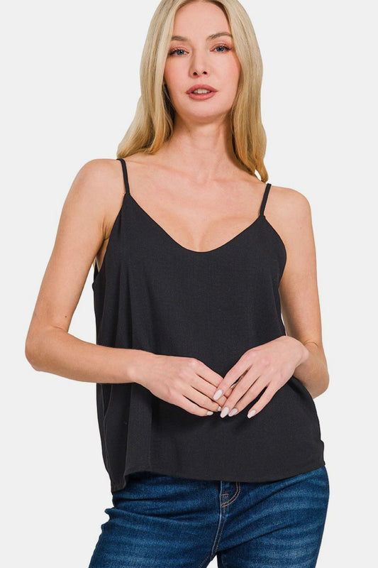 Black Two Layered Spaghetti Strap Cami - Tigbul's Variety Fashion Shop