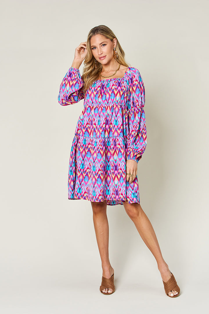 Double Take Full Size Printed Long Sleeve Dress - Tigbul's Variety Fashion Shop