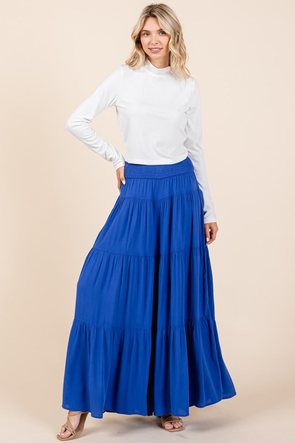 Mittoshop Tier Detail Smocked Elastic Waist Wide Leg Pants - Tigbul's Variety Fashion Shop