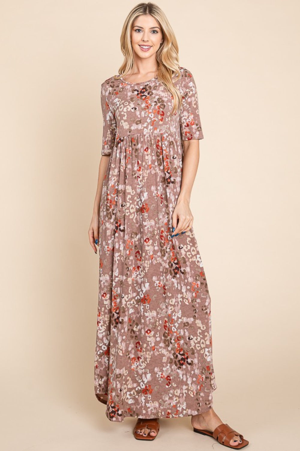 BOMBOM Printed Shirred Maxi Dress - Tigbuls Variety Fashion