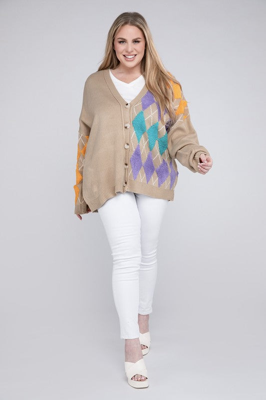 Plus V Neck Button Front Cardigan - Tigbul's Variety Fashion Shop