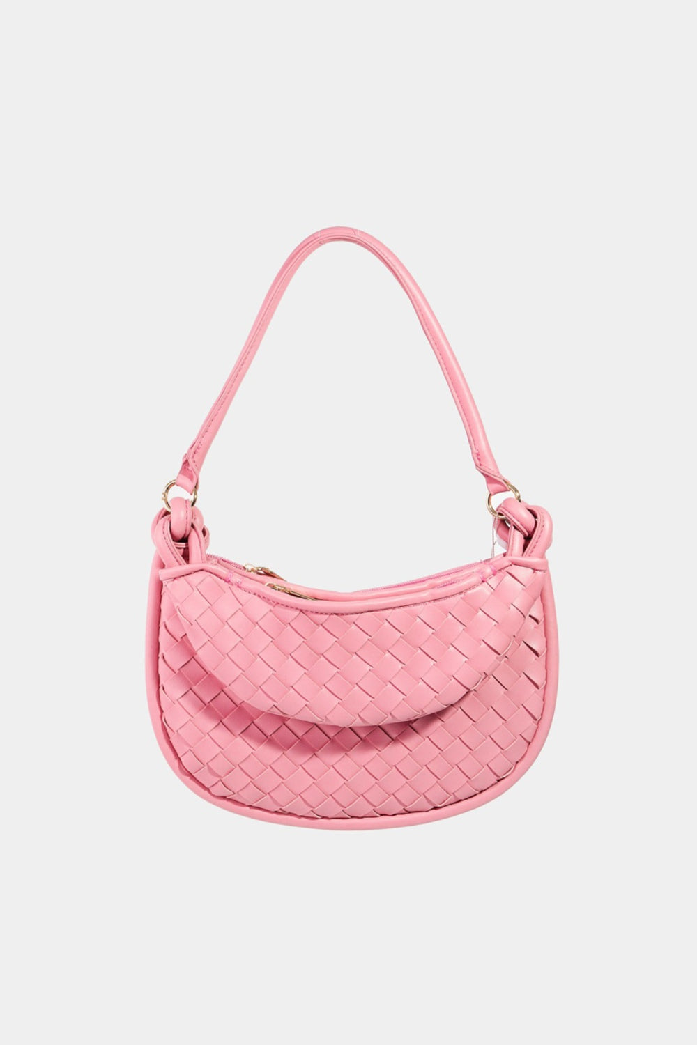 Fame PU Leather Basket Weave Half Moon Bag - Tigbul's Variety Fashion Shop