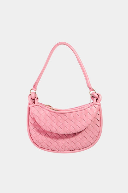 Fame PU Leather Basket Weave Half Moon Bag - Tigbul's Variety Fashion Shop