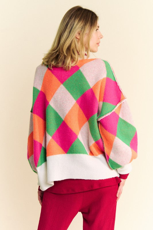 Davi & Dani Exposed Seam Color Block Dropped Shoulder Sweater - Tigbul's Variety Fashion Shop