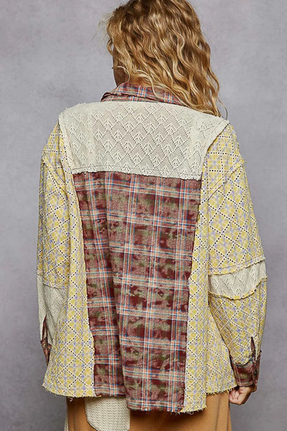 POL Studded Contrast Plaid Long Sleeve Shirt - Tigbul's Variety Fashion Shop