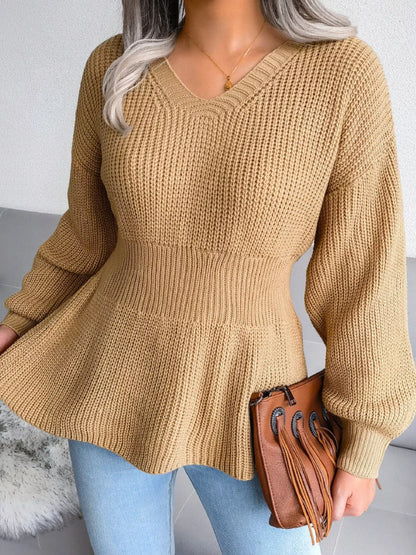V-Neck Dropped Shoulder Sweater - Tigbul's Variety Fashion Shop