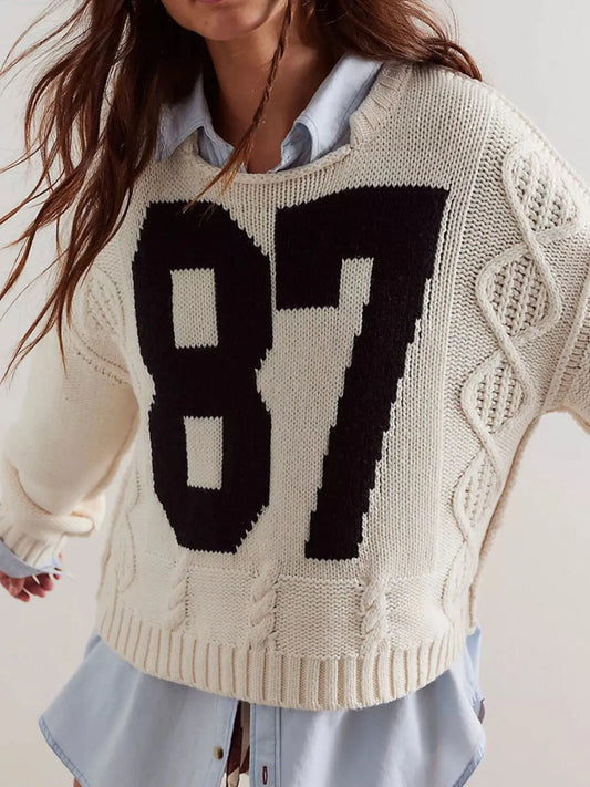 Number 81 Oversized Cable Knit Sweater - Tigbul's Variety Fashion Shop