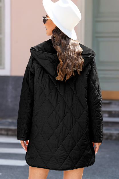 Snap Down Long Sleeve Quilted Winter Coat - Tigbul's Variety Fashion Shop