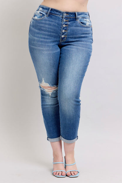 Judy Blue Size 9/29 Button Fly Distressed Jeans with Pockets - Tigbul's Variety Fashion Shop